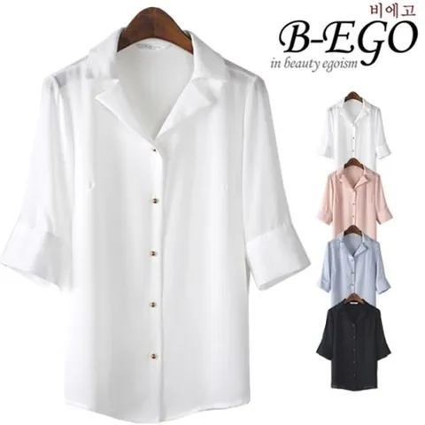 [하프클럽/비에고]C569_골드버튼 카라 블라우스