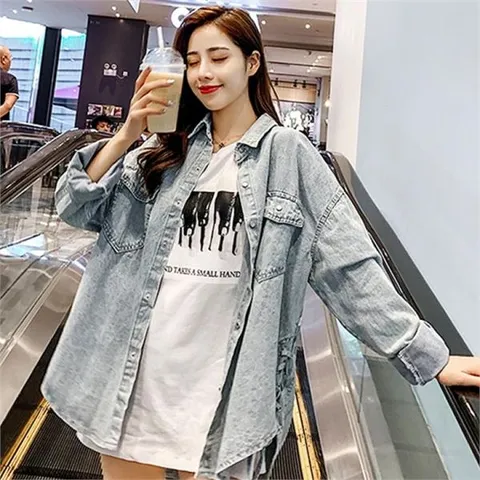[하프클럽/드레스날다]리얼리 아일렛 루즈핏 데님 셔츠mouter1193
