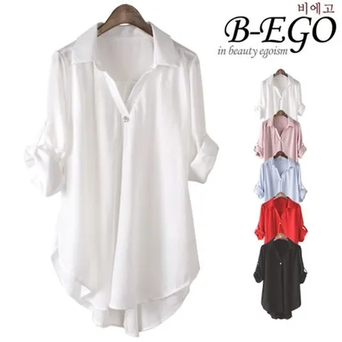 [하프클럽/비에고]C661_카라 롤업 롱 블라우스