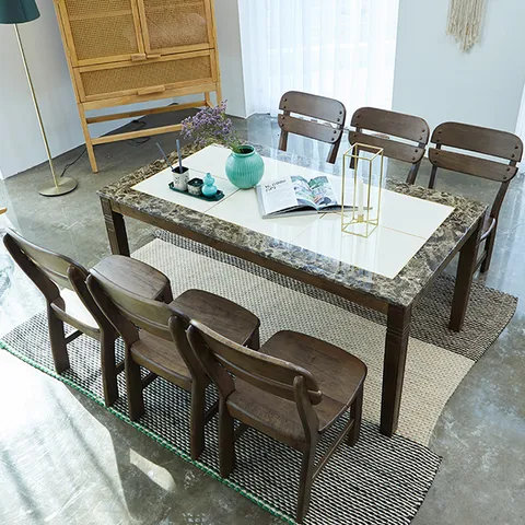 [착불] 제니스 다빈치 6인용 대리석 식탁세트 의자포함