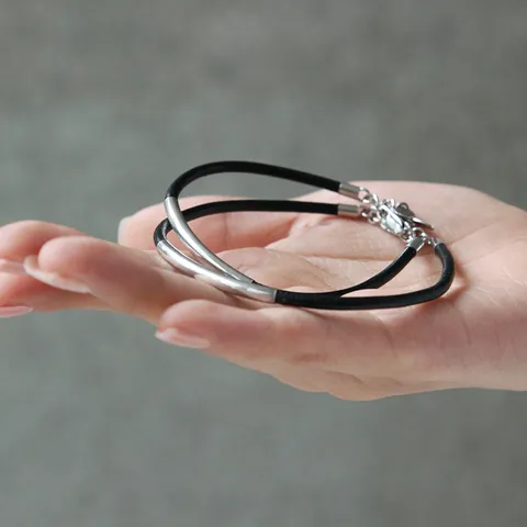 바이데이지 SB011 블랙 가죽 실버바 팔찌