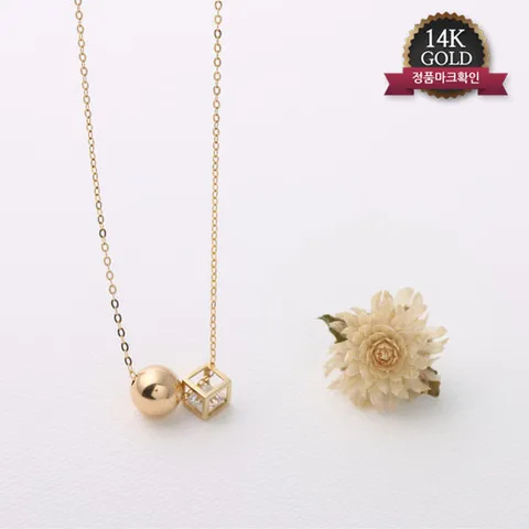 [미니아트] 14K GOLD 정품 7mm 골드볼 큐빅 큐브 심플 베이직 데일리 투웨이 금 목걸이