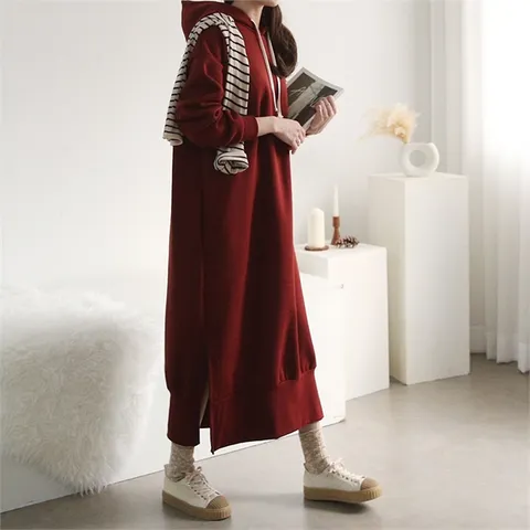 [하프클럽/하늘바라기]기모 롱 후드 원피스/기모롱티셔츠/롱후드원피스