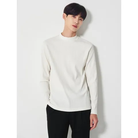 에잇세컨즈 화이트 리브 모크넥 긴소매 티셔츠 210941BY61