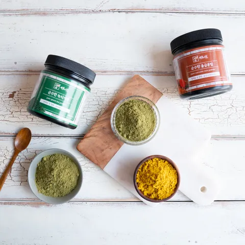 순수한 보리새싹분말, 녹차분말, 울금분말