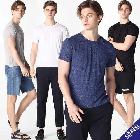 [홈쇼핑방송/베이지코] 남성 포멀 클래식 멜란지 린넨 티셔츠 5종택일