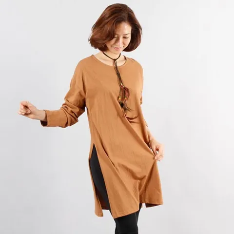 가을 베이직 트임 롱티셔츠  20D112K 빅사이즈 여성