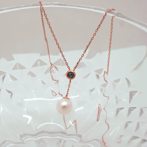 오팔하우스 14k 블루다이아몬드 진주 목걸이 OPJJN640