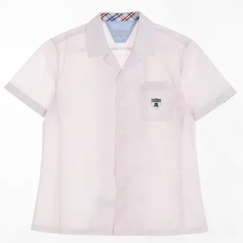 [교복아울렛] 핑크 오픈카라 반팔 셔츠백석고 교복