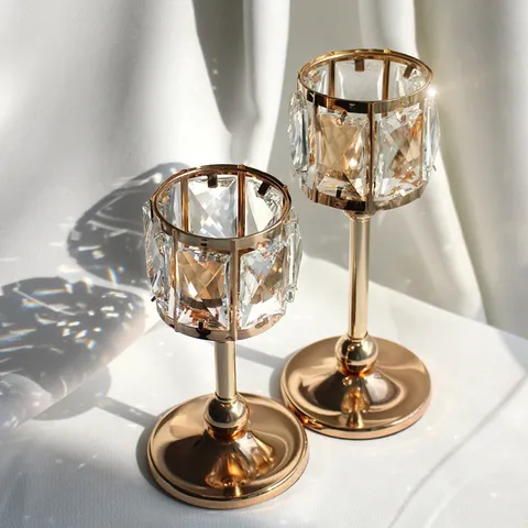 크리스탈 촛대 캔들 홀더 골드 엔틱 빈티지 티라이트 받침