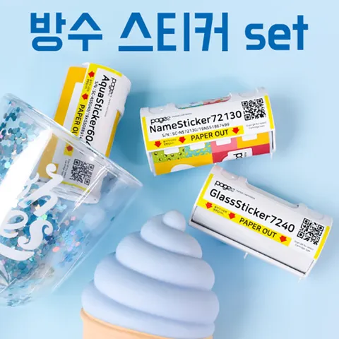 페이지 PAGEE 모바일 프린터 전용 방수 카트리지 스티커 세트 아쿠아, 네임, 투명 스티커