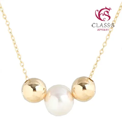 14K 스와로브스키 더블볼진주목걸이7mmx2/8mm