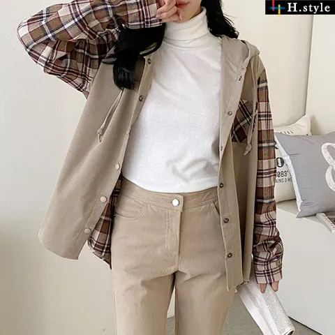 H스타일WG엣지체크후드/겨울/후드티셔츠/남방/아우터/셔츠