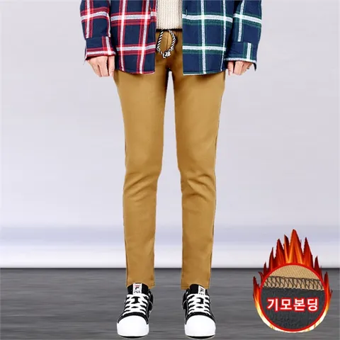 [하프클럽/프랭키뉴욕]프랭키뉴욕 남자 겨울 기모 본딩 스판 일자 밴딩 면바지 빅사이즈 검정 베이지 카키 차콜 네이비_IDPA02-3