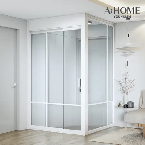 트리플2 도장 3연동 중문 ㄱ자형 [화이트,블랙/유리19종]