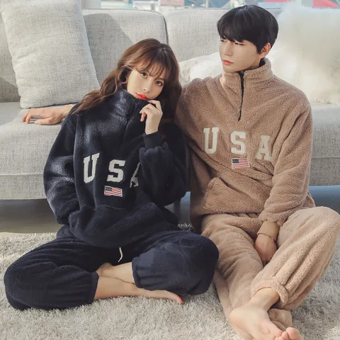 국산 유에스에이 양털 투피스 트레이닝 이지웨어 커플룩 상하복