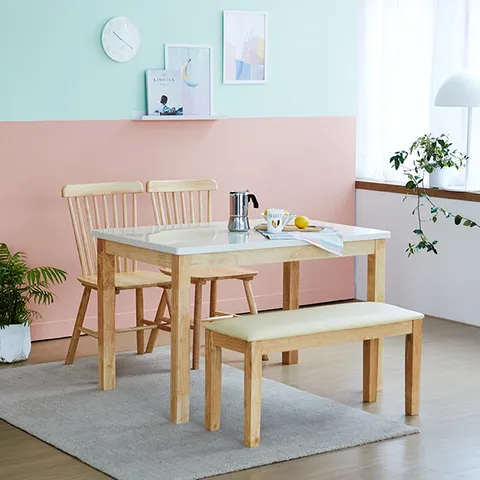 [착불] 캘빈 토토 4인용 대리석 식탁세트 벤치형 의자포함