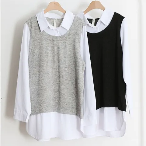 빅사이즈사랑해요 C730L102 조끼배색라운드롱남방 BN