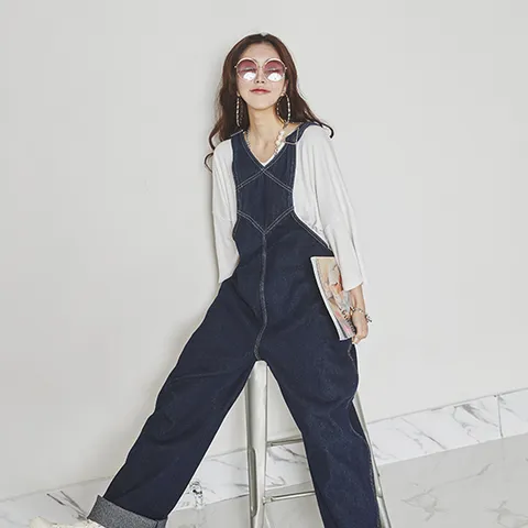 히피 데님 점프슈트