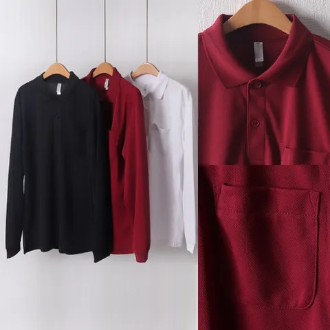 빅사이즈 여성 메쉬 쿨 카라 포켓 긴팔 티 H213154