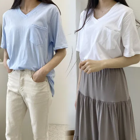 여성의류 ZY 포켓브이넥코튼반팔티 C769H102 빅사이즈