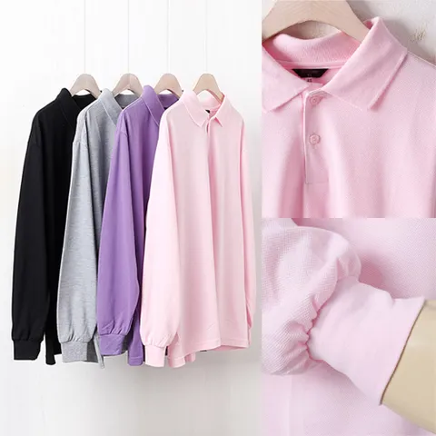 빅사이즈 여성 베이직 카라 루즈 긴팔 티 H213144