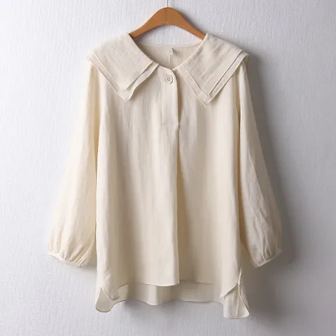 아이우먼 원버튼린넨블라우스 PED237M104 빅사이즈