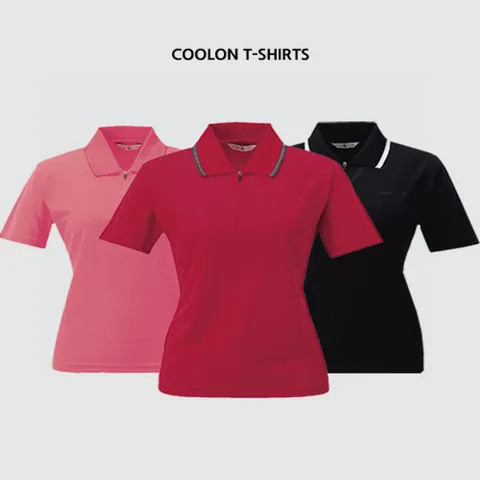 [옷자락] 여자 여름 기능성 스포츠웨어 쿨론 지퍼 카라 반팔티