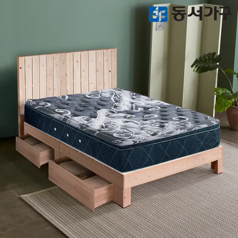 힐링 히노끼 편백나무 서랍형 통원목침대/내추럴옹이 헤드형 SS_9존독립 DF642938