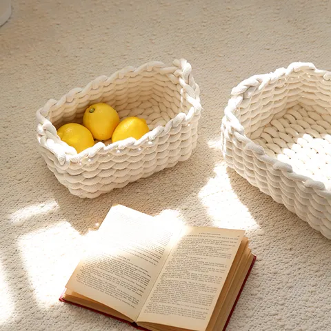 더프리그위빙 핸드메이드 뜨개 니트 손잡이 바스켓 바구니 - 2s