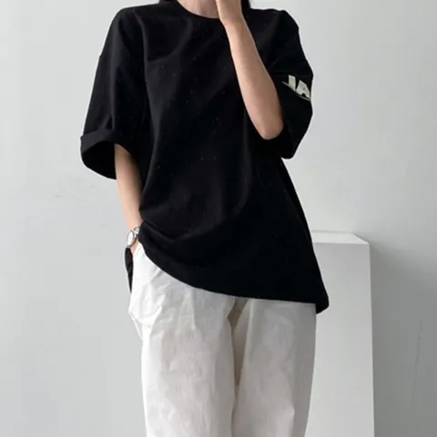 [애슬릿] 국내 생산 면 100 레터링 루즈 오버핏 반팔 티셔츠