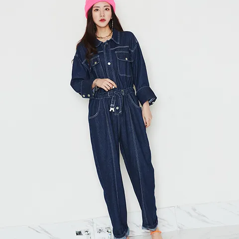 헐리웃 데님 점프슈트