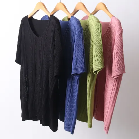 빅사이즈사랑해요 D249L104 니트V넥꽈배기반팔티 EB