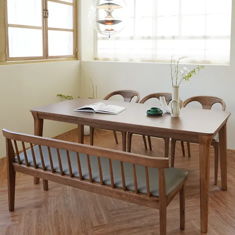 라플란드 에쉬 브라운 6인 원목 식탁 세트_벤치형