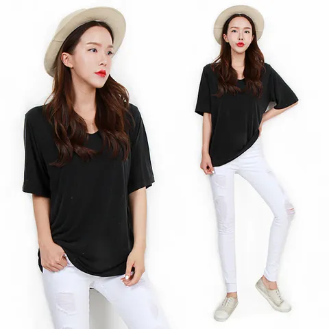 H스타일PD샌드V넥티/빅사이즈/반팔/여름/스판티셔츠