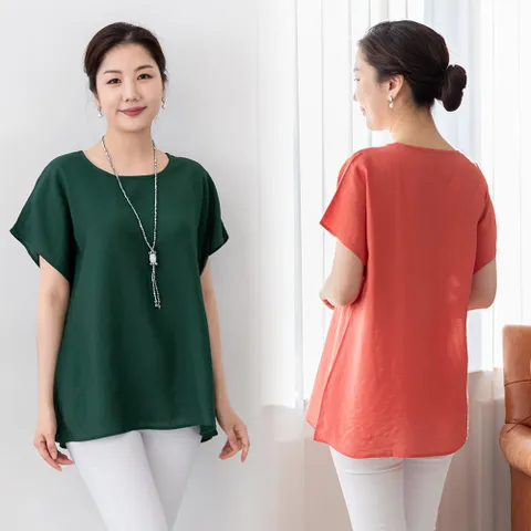 나야홍 BZ 무지반팔인견블라우스 E079H104 여성 큰옷