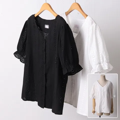 빅사이즈 옷 코코펀칭브이블라우스 21D420K 여성의류