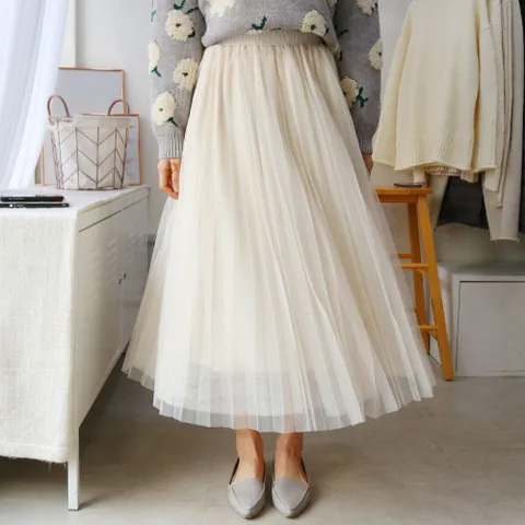 [브리치]  / 발레리나 플리츠 쉬폰 A라인 롱 스커트 (3컬러)