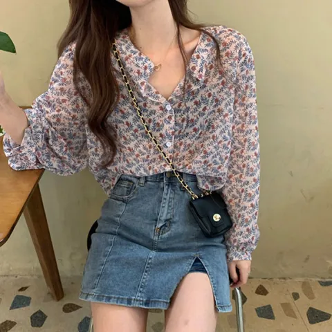 [브리치]  / 플라워 패턴 하늘하늘 간절기 블라우스631