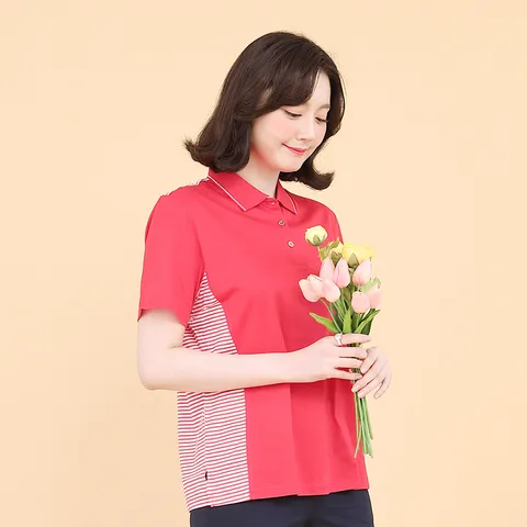 애비뉴투지 엄마옷 플러피 스트라이프 실켓면 카라 여름 반팔 골프 티셔츠 A05131 50대 60대 중년여성