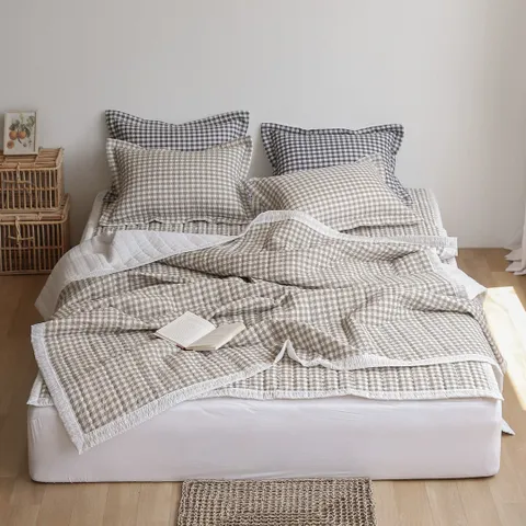 시원한 얇은 시어서커 여름 깅엄 체크 차렵 이불 침구세트 SS/Q