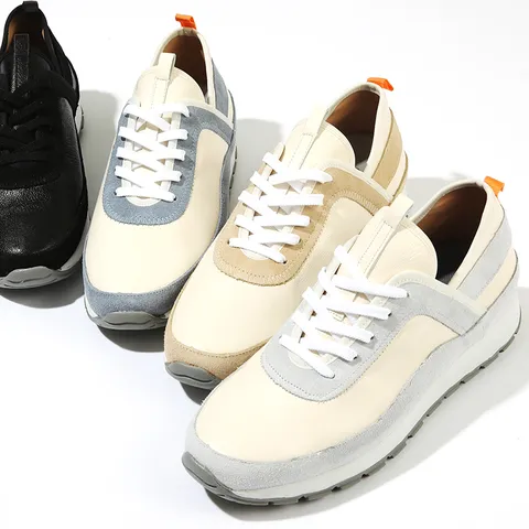포크슈즈 소가죽 콤비 여성 스니커즈 운동화 슬립온 4cm 4color sy616
