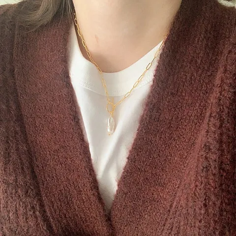 [브리치]  / 바로크 못난이 담수진주 토글바 골드 목걸이