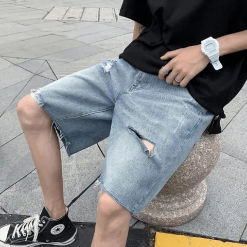 [브리치] 클라쓰업 / 청반바지 데미지 하프컷팅 데님반바지