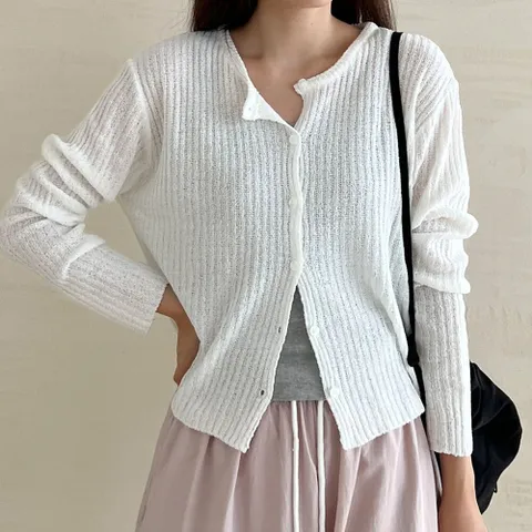 [브리치]  /  빠른배송  부클 골지 라운드 루즈핏 썸머 가디건