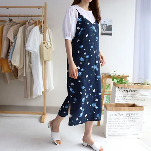 [브리치] 레이츄 / 플라워 쉬폰 뷔스티에 여름 롱 원피스