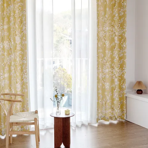 까르데코 쟈가드플라워 중형 암막+무지속지 커튼 4장