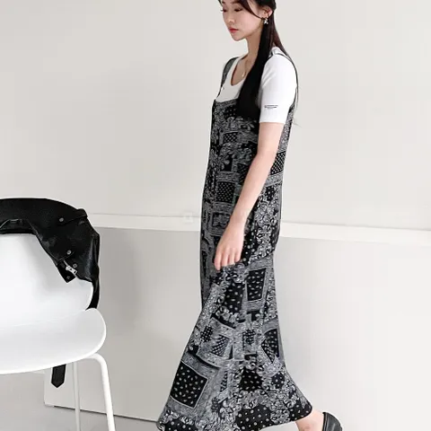 [옷자락] 여자 바닷가 여행 페이즐리 찰랑 나시 롱 원피스