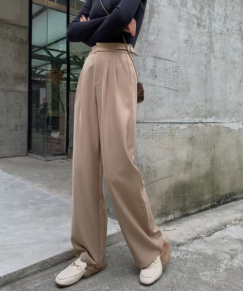 [브리치]  / 하이웨스트 벨트 포인트 핀턱 와이드 슬랙스