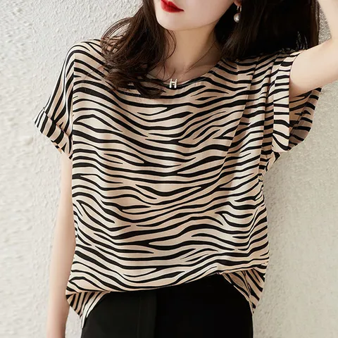 [리즈어게인] 지브라 패턴 롤업 블라우스